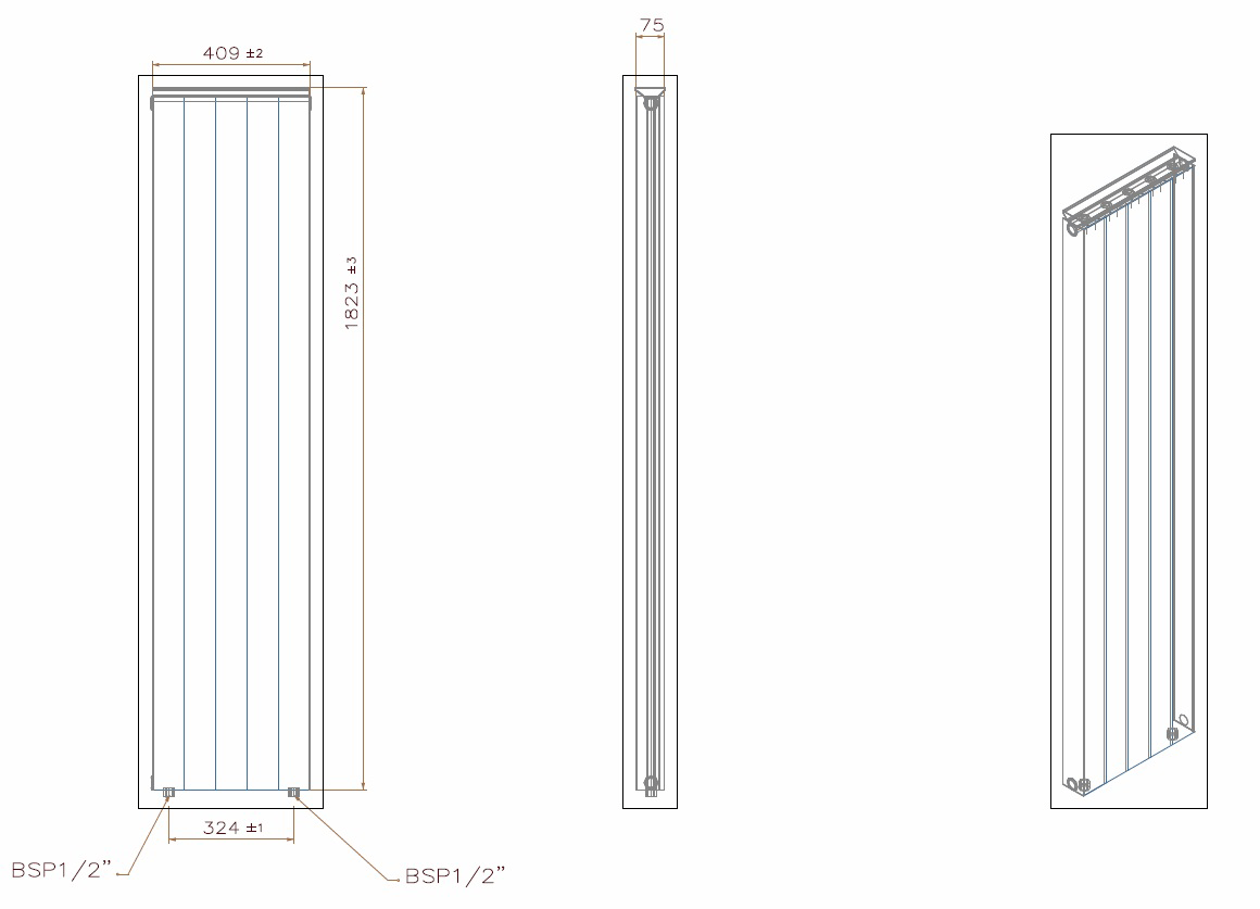 SAVANNAH 405/1865mm designer towel radiator technical drawing