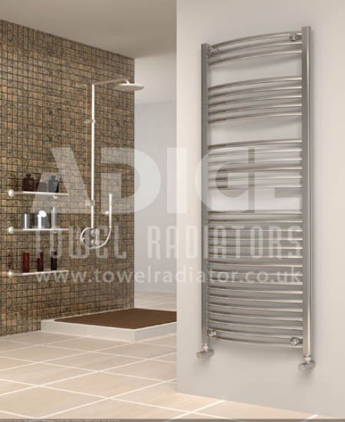 Picture of 600mm Wide 1500mm High Chrome Curved Towel Radiator