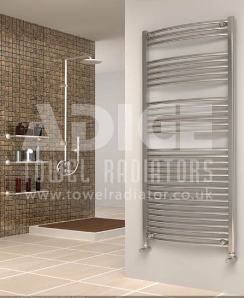Picture of 700mm Wide 1500mm High Chrome Curved Towel Radiator