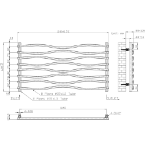 WAVE 1200mm Wide 635mm High Chrome Designer Towel Radiator Technical Drawing