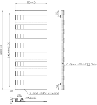 EMRENO 500mm Wide 1232mm High Chrome Designer Towel Radiator Technical Drawing