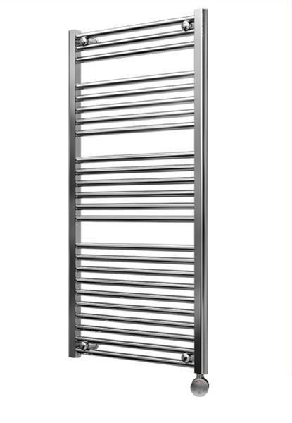 Picture of 500mm Wide 1150mm High Chrome Flat Pre-filled Electric Towel Rail  - Thermostatic