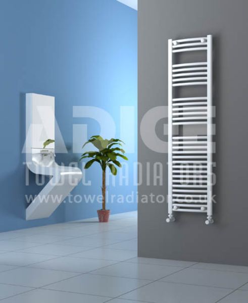 Picture of 400mm Wide 1500mm High White Curved Towel Radiator