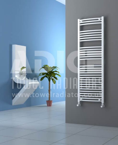 Picture of 500mm Wide 1500mm High White Curved Towel Radiator