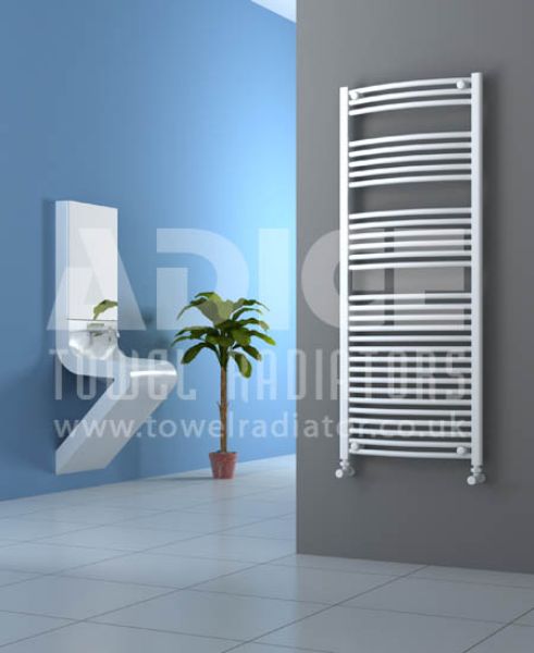 Picture of 600mm Wide 1500mm High White Curved Towel Radiator