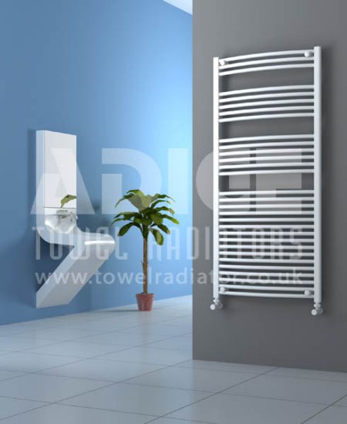 Picture of 700mm Wide 1500mm High White Curved Towel Radiator