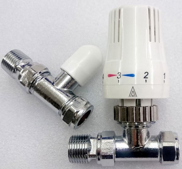 Picture of Thermostatic White Straight Radiator Valve (TRV) | Bi-directional 15mm x 1/2inch