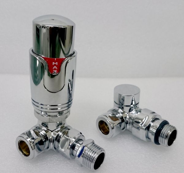 Picture of Thermostatic Chrome Corner Radiator Valve (TRV) | Bi-directional 15mm x 1/2inch