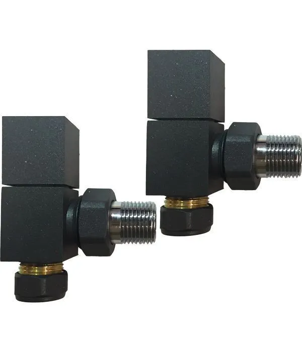Square Radiator Valves | Anthracite Grey, Angled, 865gr