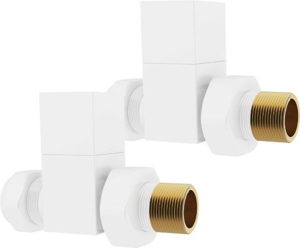 White Square STRAIGHT Radiator Valves - Pair