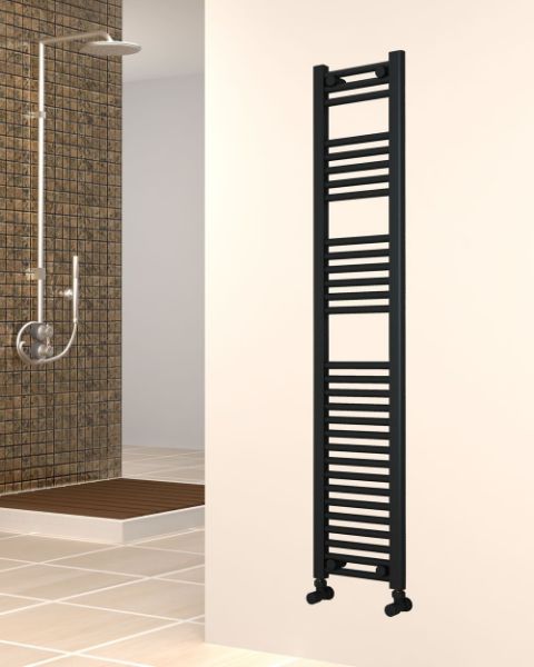 Gloss Black Towel Radiator - 300mm Wide 1500mm High