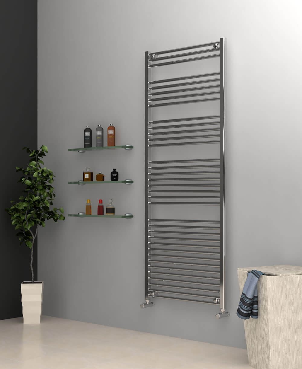 700mm Wide 1750mm High Chrome Flat Towel Radiator