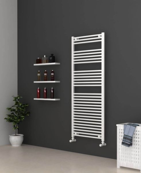 600mm Wide 1500mm High White Flat Towel Radiator