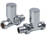 Picture of Chrome STRAIGHT Radiator Valves (Pair) - 15mm x 1/2inch | Roundhead & Modern