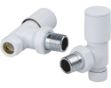 Picture of White ANGLED Radiator Valves (Pair) - 15mm x 1/2inch | Roundhead & Modern