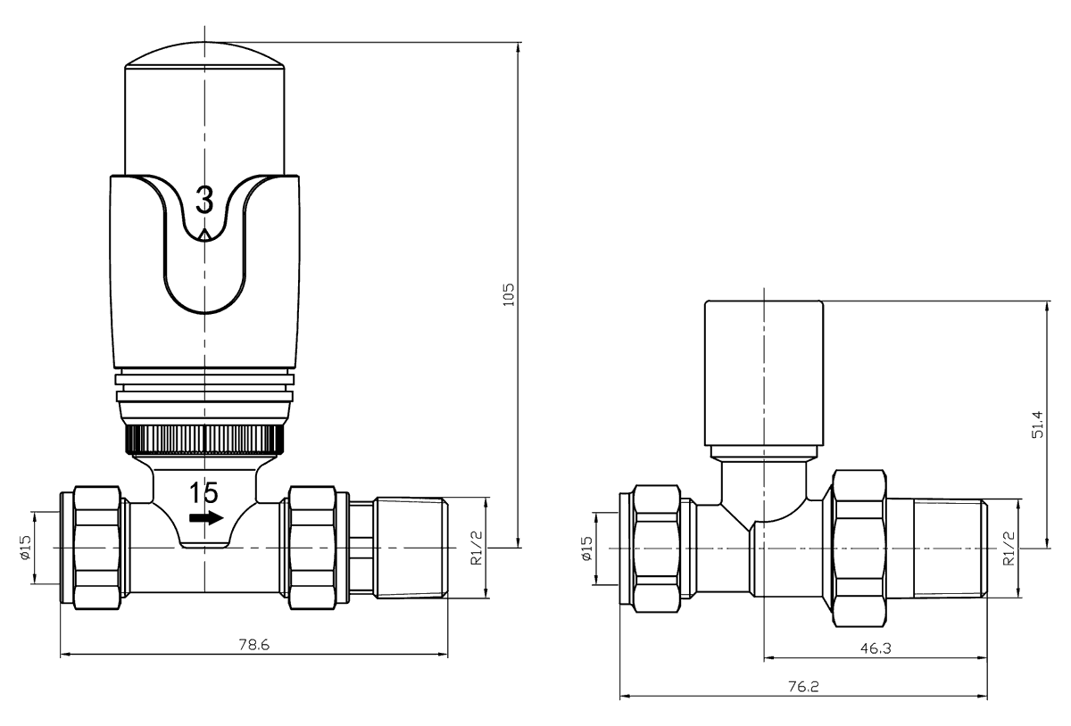 Thermostatic Radiator Valve | Chrome Straight TRV