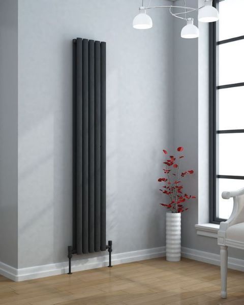 VERTICA 1600x406mm Anthracite Double Oval Tube Vertical Radiator