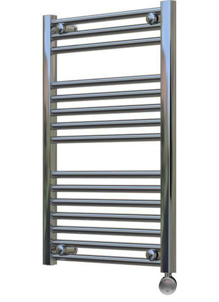 Picture of 500mm Wide 750mm High Chrome Flat Pre-Filled Electric Towel Rail - Thermostatic