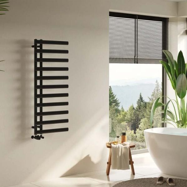 Picture of LALLINA 500mm Wide 1238mm High Black Designer Towel Rail