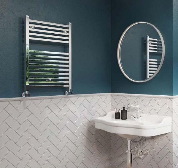 Picture of TODY 500mm Wide 690mm High Chrome Square Tube Designer Towel Rail