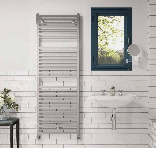 Picture of TODY 500mm Wide 1420mm High Chrome Square Tube Designer Towel Rail