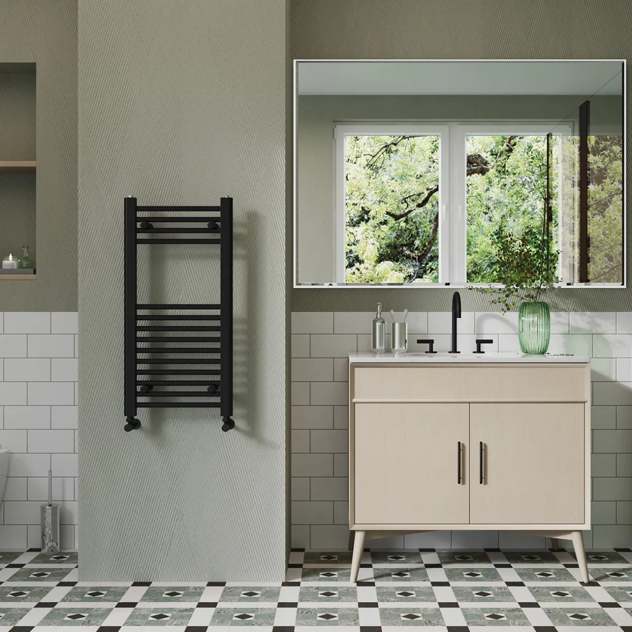 Black Towel Radiator 400mm Wide 800mm High