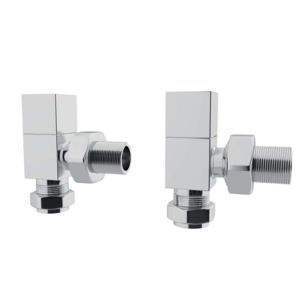 Picture of Square ANGLED Radiator Valves (Pair) - Chrome 15mm x 1/2inch | Squarehead